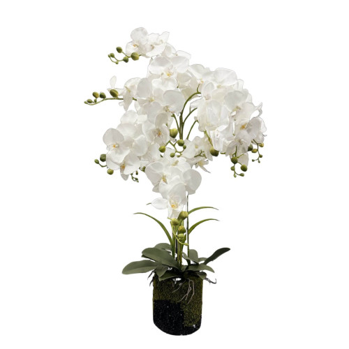 Biela umelá orchidea v kvetináči Real Touch 90cm